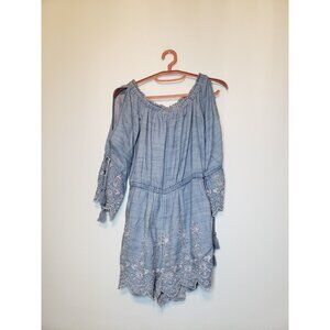 American Eagle Outfitters Women XS Romper Blue Lacy Cold Shoulder 3/4 Sleeve NWT